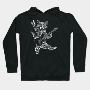 Cat Feline rock star gato playing an electric guitar rock and roll cat Hoodie